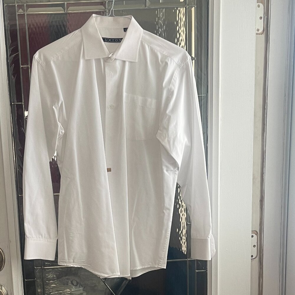 Luxton Men Collar L/S White Dress Shirt L 16 16.5 Purple 34-35 Button Up Pocket